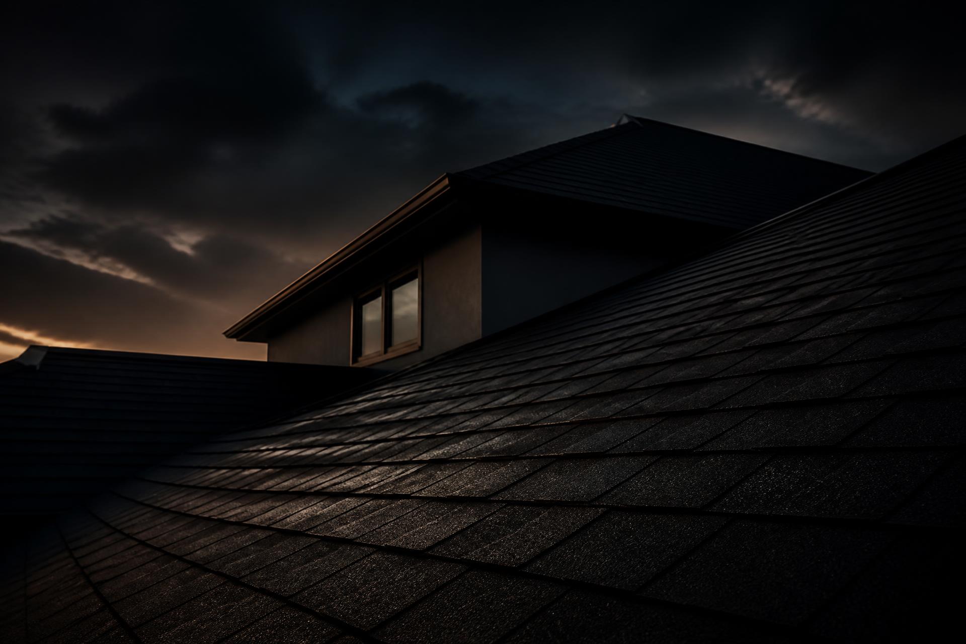 Dark residential roof at dusk